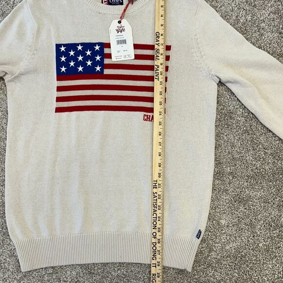 Chaps American Flag USA Sweater Men Size Medium Oatmeal Heather Crewneck NEW - Picture 5 of 6